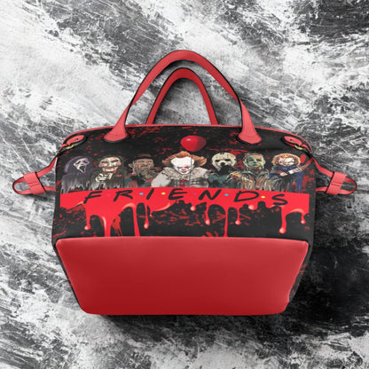 Psycho Friends Red Shoulder Bag, Top handle Tote Bag Purse, Horror Purse,Canvas Handbag, Vegan Leather Tote Bag. Birthday Gift