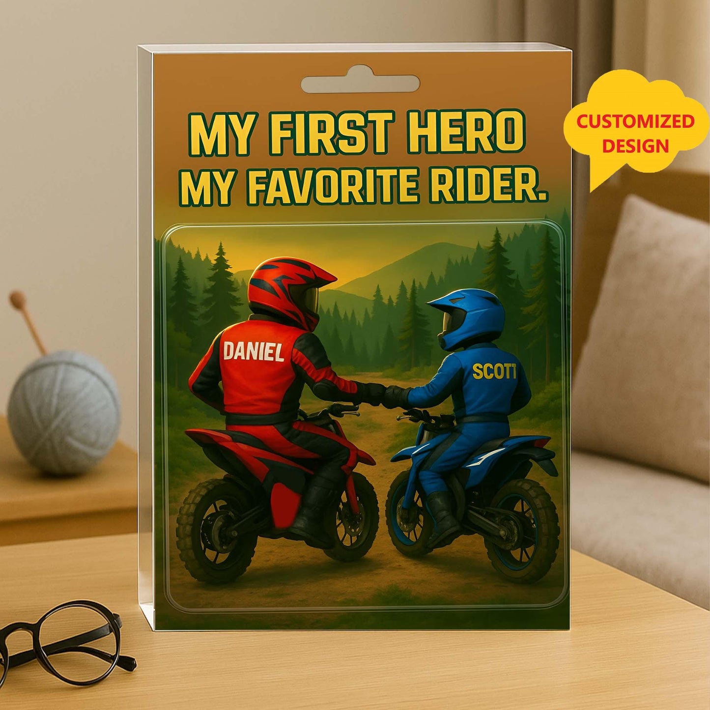Personalized Dad and Son Motocross  Action Figure Acrylic Block, Custom My First Hero, My Favorite Rider Plaque, Motorcycle Lover Gift