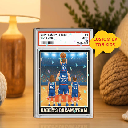 Personalized Basketball No. 1 Dad Grandpa Man & Kids Trading Card Style Acrylic Block Plaque, Custom Fathers Day Gift, Basketball Lover
