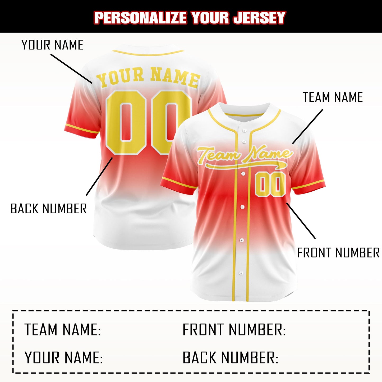 Personalized baseball uniform custom team uniform team name number team matching T-shirt gradient jerseys for family birthday party wedding