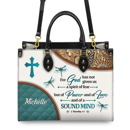 Personalized Leather Handbag Custom Name, Christian Gift, Gifts for Women, God Gave Us Power Bag, Dragonfly & Floral Design