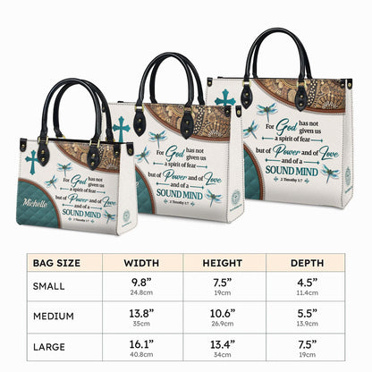 Personalized Leather Handbag Custom Name, Christian Gift, Gifts for Women, God Gave Us Power Bag, Dragonfly & Floral Design