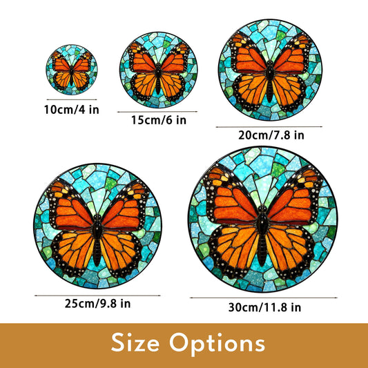 Monarch butterfly stained glass suncatcher round window decor gift for nature lover