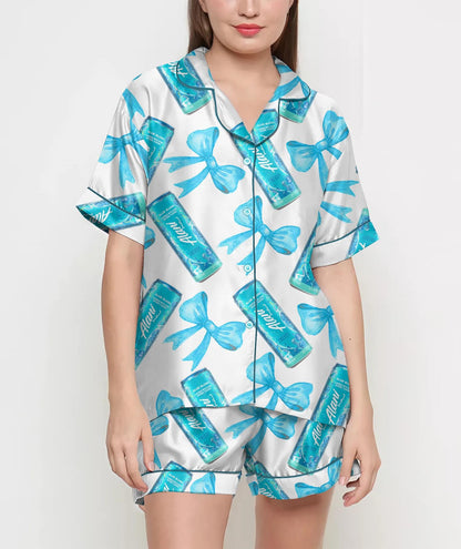 Coquette Alani Pajamas Satin Set, Blue Coquette Energy Drink Shirt, Mother's Day Gift, Birthday Gift,Pjs For Women, Bridesmaid Gifts, Party