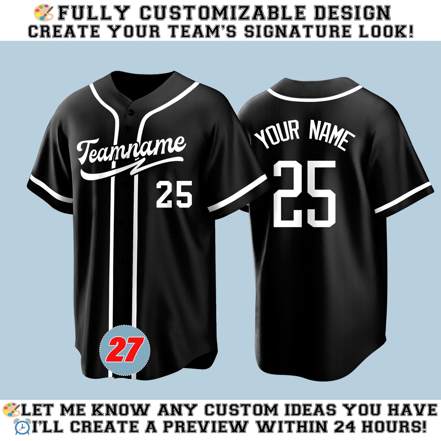 Custom Baseball Jersey with Embroidered Team Name and Number – Personalized Uniform for Sports Teams, Fans, Events and Gift Ideas