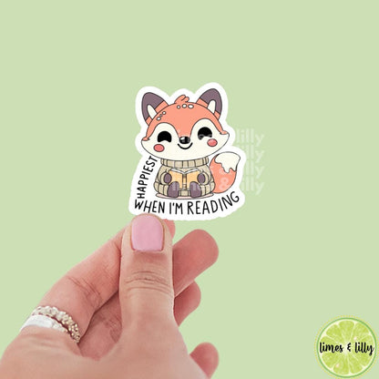 Happiest When I’m Reading Cute Fox Vinyl Sticker | Trendy Sticker | Kindle Stickers | Book Club | Bookish Stickers