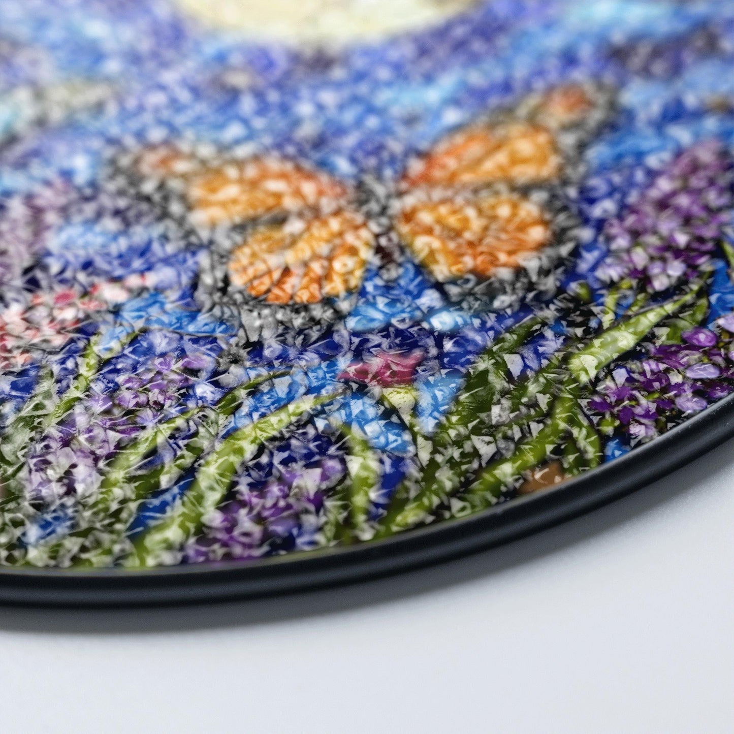 Moon butterflies wildflower stained glass suncatcher night sky decor gift for garden lovers