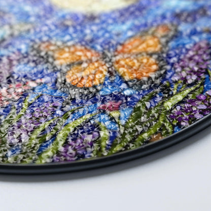 Moon butterflies wildflower stained glass suncatcher night sky decor gift for garden lovers