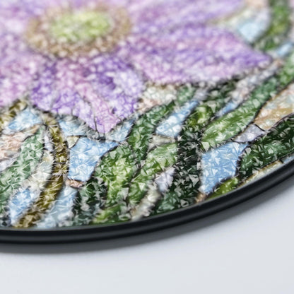Purple floral glass panel round suncatcher for window light gift for garden lover mom friend