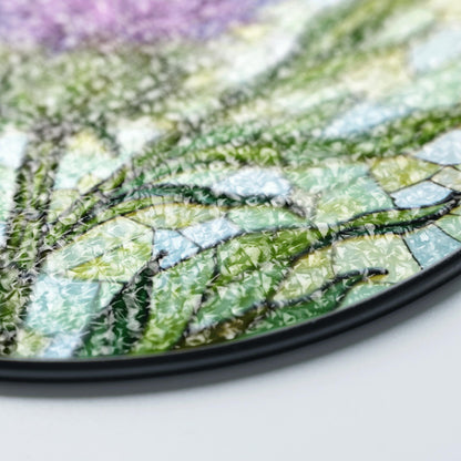 Purple thistle flower stained glass window hanging suncatcher gift for botanical art lovers