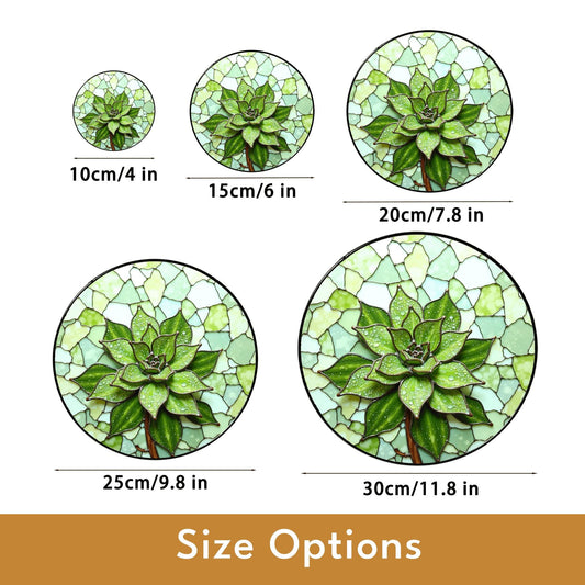 Green succulent art glass round suncatcher plant window decor gift for plant lover or garden mom