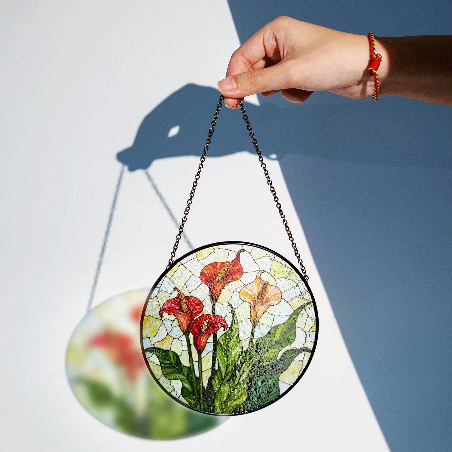 Calla Lily Bloom Round Stained Glass Suncatcher Sunlight Window Art Gift for Garden Lover