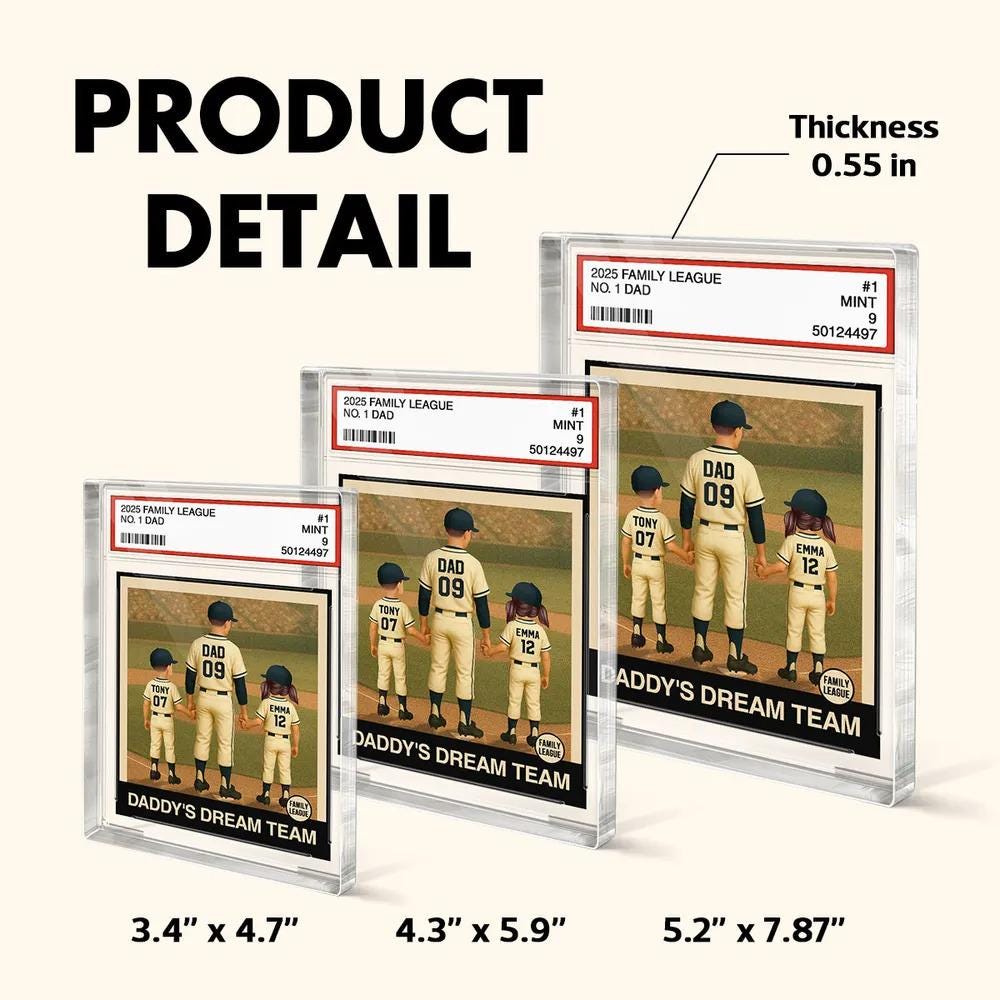 Baseball No. 1 Dad Man & Kids Trading Card Style Custom Figure Personalized Acrylic Block Plaque, Fathers Day Gifts for Husband, Dad, Papa