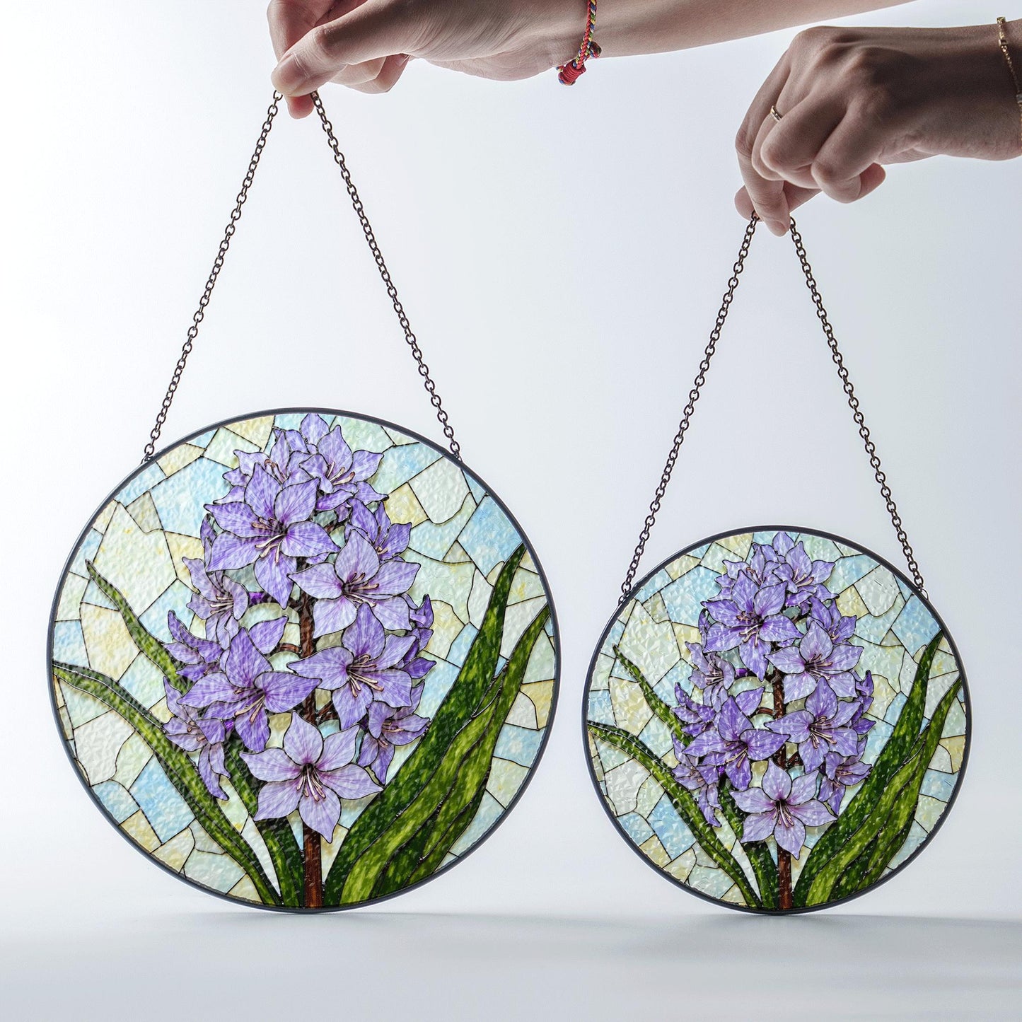 Purple hyacinth floral glass panel spring sunlight suncatcher unique decor gift for mom