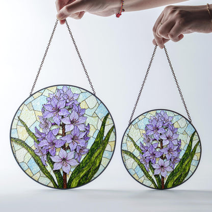 Purple hyacinth floral glass panel spring sunlight suncatcher unique decor gift for mom