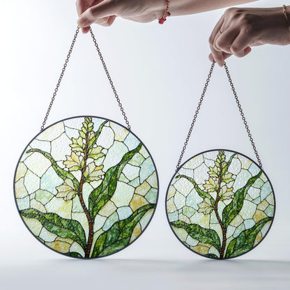 Stained glass lemongrass botanical panel garden suncatcher for plant lover gift
