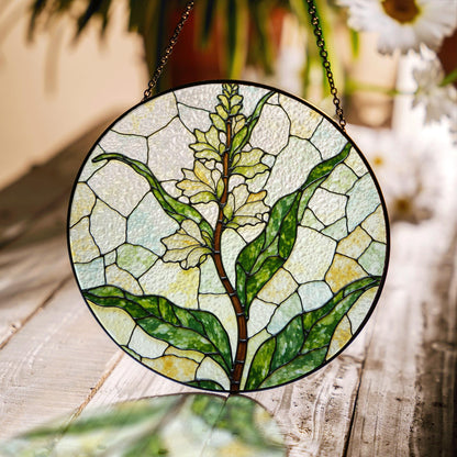 Stained glass lemongrass botanical panel garden suncatcher for plant lover gift