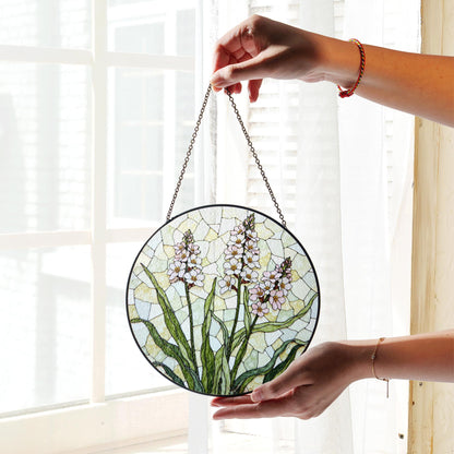 Wildflower stained glass garden art suncatcher round floral panel gift for plant lover