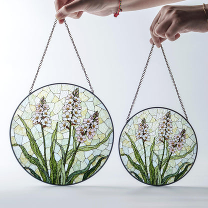 Wildflower stained glass garden art suncatcher round floral panel gift for plant lover
