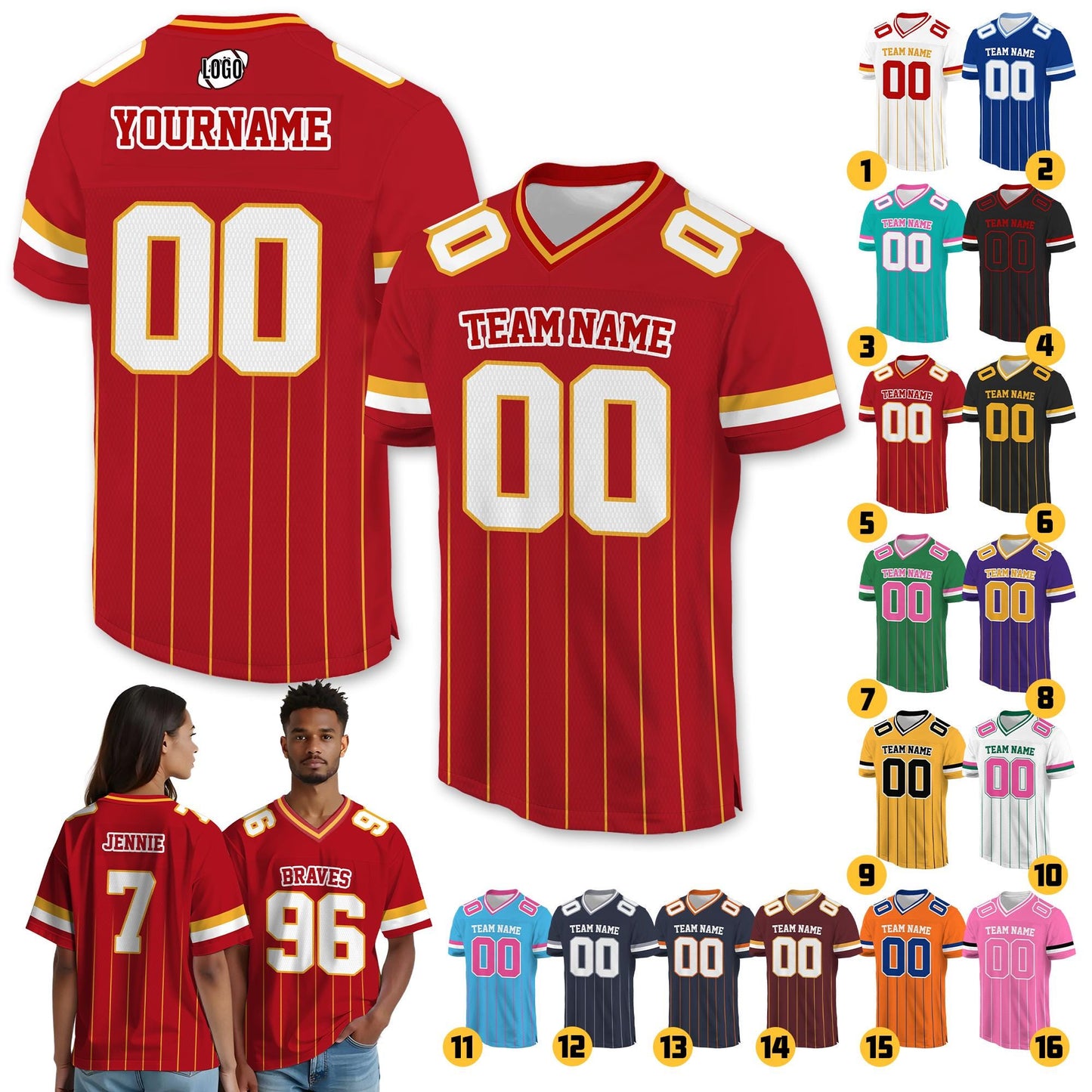Personalized Name and Number Football Jersey Custom Name Number Football Team Shirt for Kids Adults, Game Day Outfit College Football Fans