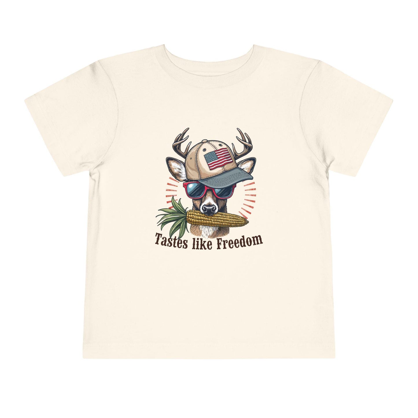 Toddler "Tastes Like Freedom" Tee: Patriotic Deer Design