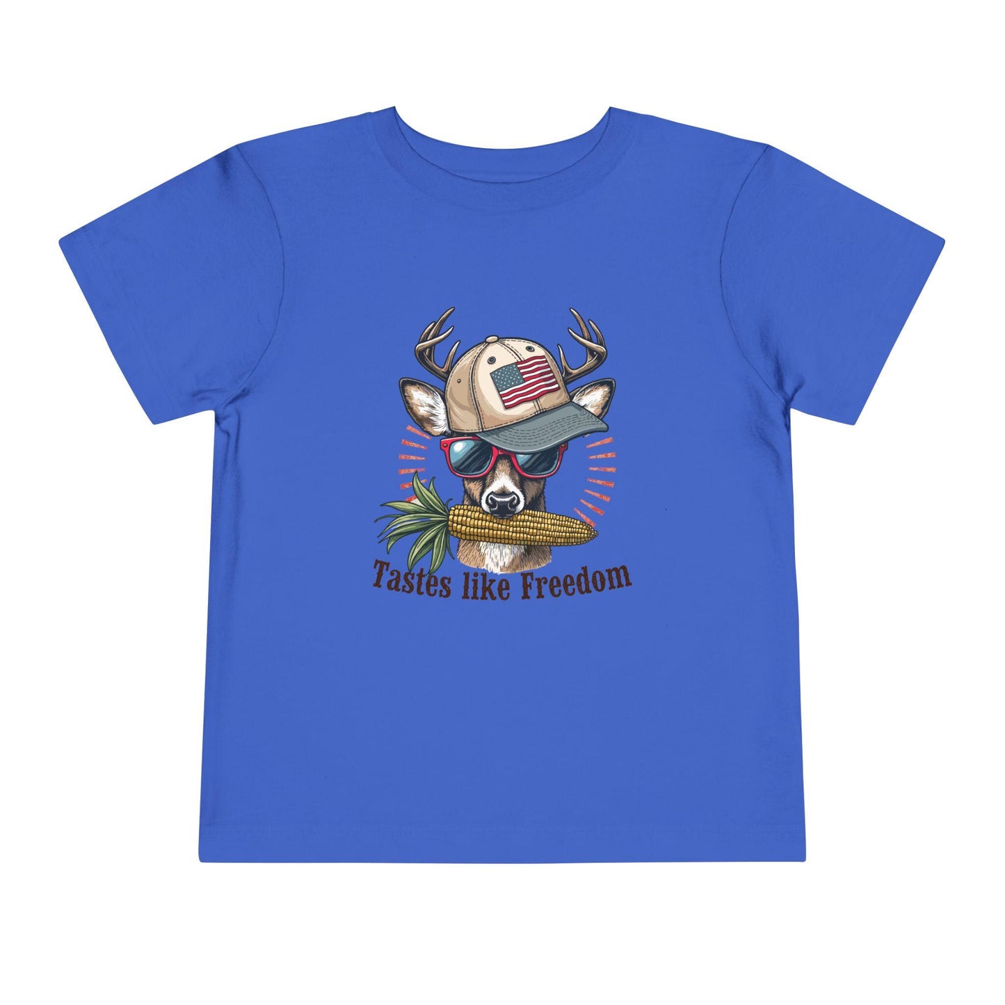 Toddler "Tastes Like Freedom" Tee: Patriotic Deer Design