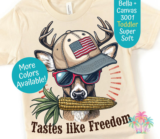 Toddler "Tastes Like Freedom" Tee: Patriotic Deer Design