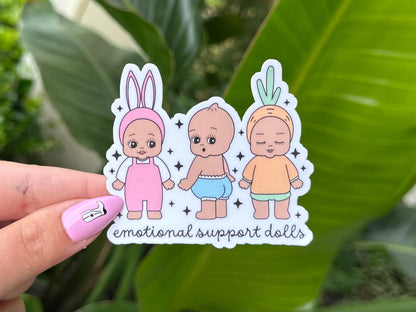 Emotional Support Dolls Waterproof Sticker, Mental Health Stickers, Handdrawn Art, Bestfriend Gifts, Positivity, Anxiety