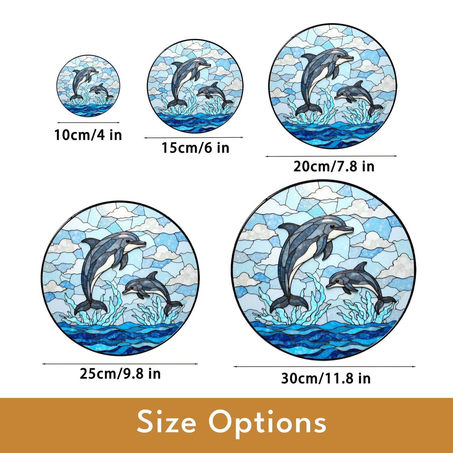 jumping dolphins over ocean waves stained glass suncatcher ocean window decor gift for ocean lover