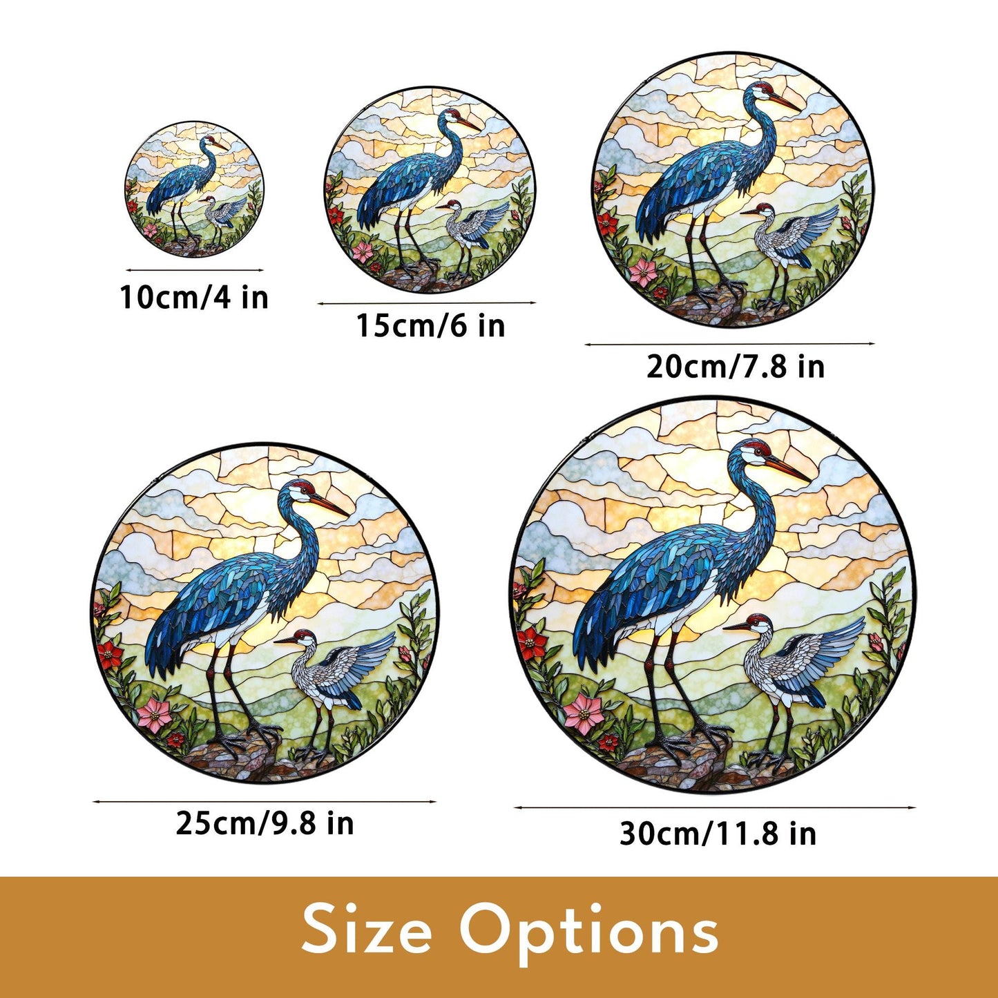 crane and chick standing in meadow stained glass suncatcher bird window decor gift for mom or nature lover