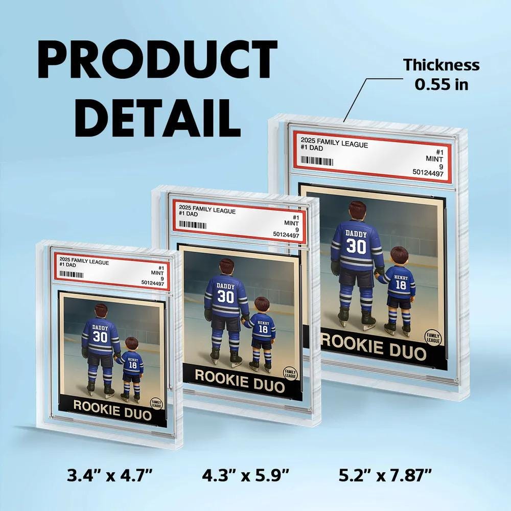 Hockey No. 1 Dad Man & Kids Trading Card Style Personalized Acrylic Block Plaque, Firefighter Fathers Day Gift,Hockey Lover Gift For Husband