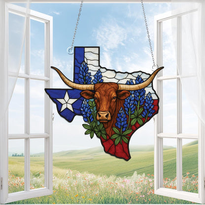 Texas ACRYLIC Window Hanging, Texas Window Hanging, Northern Mockingbird And Bluebonnet Home Decor, Texas Gifts, Texas State Decorations