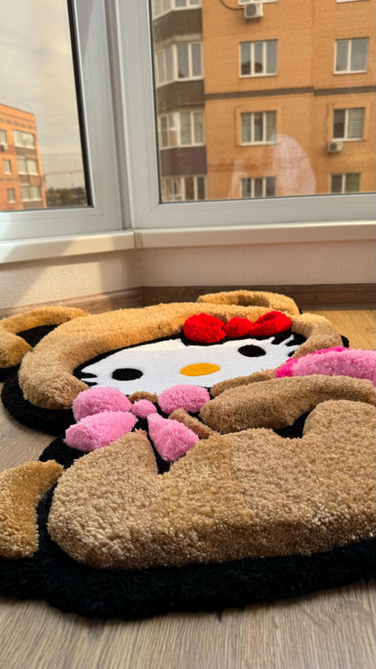 Puffy Kitty Bear Rug – Custom 3D Puffy Tufted Carpet, Fluffy Handmade Cute Gift, Kawaii Decor for Girls Room or Aesthetic Bedroom