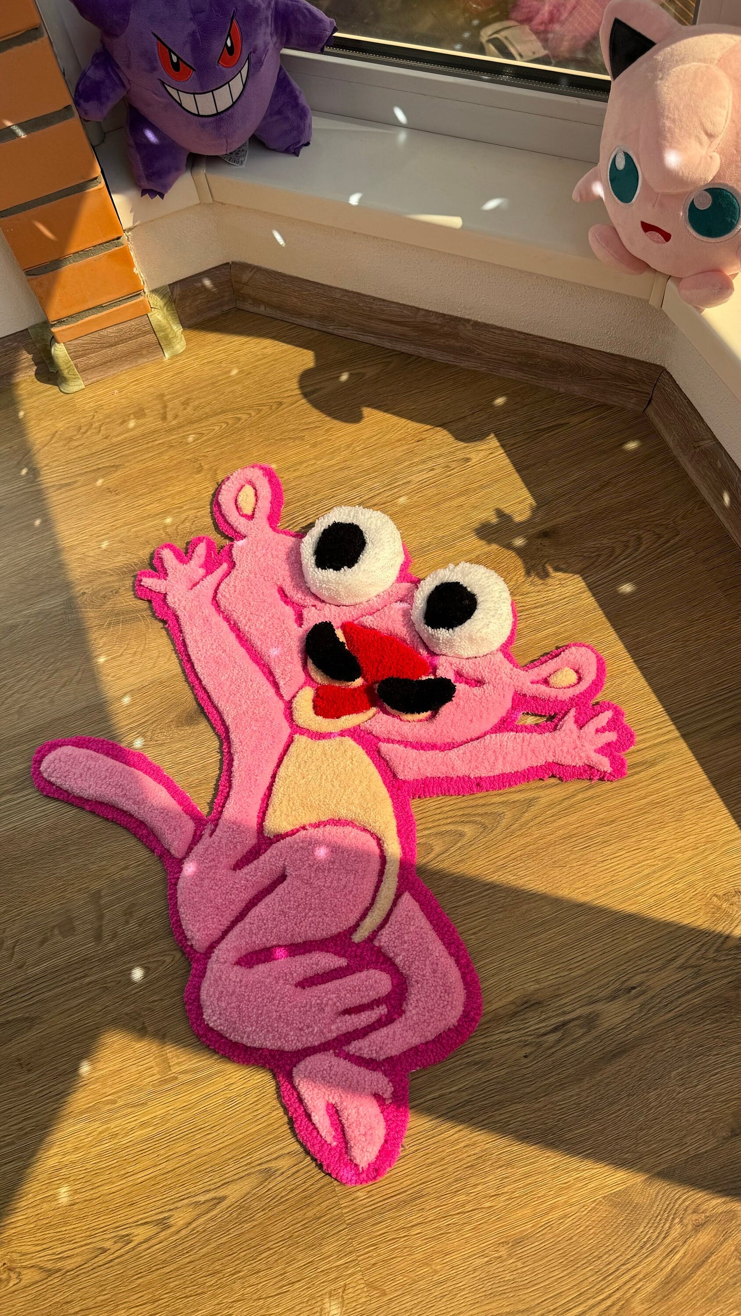 Pink Panther Tufted Rug – Custom 3D Puffy Rug, Handmade Cartoon Carpet, Cute Funny Room Decor, Bold Gift for Pink Lovers or Kids Room