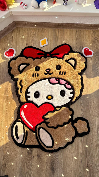 3D Fluffy Bear Hug Rug – Custom 3D Tufted Carpet, Puffy Handmade Rug, Cute Kawaii Gift, Fluffy Bedroom Floor Mat for Girls Room