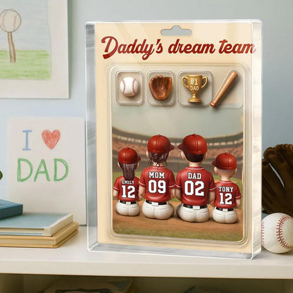 Custom Baseball Dad's Dream Team & Kids Trading Card Style Custom Figure Custom Acrylic Block Plaque, Father Day Gift for Husband, Dad, Papa