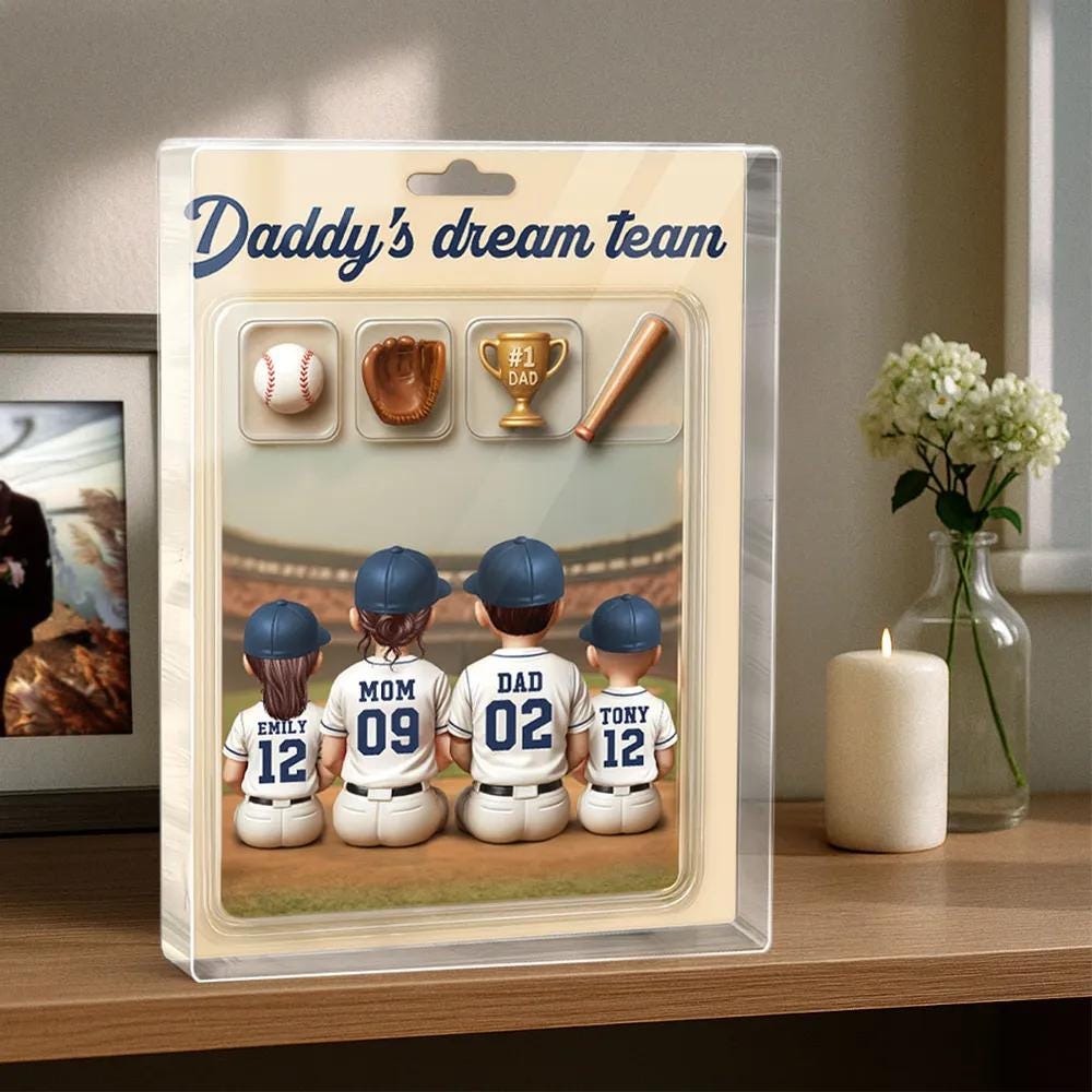 Custom Baseball Dad's Dream Team & Kids Trading Card Style Custom Figure Custom Acrylic Block Plaque, Father Day Gift for Husband, Dad, Papa