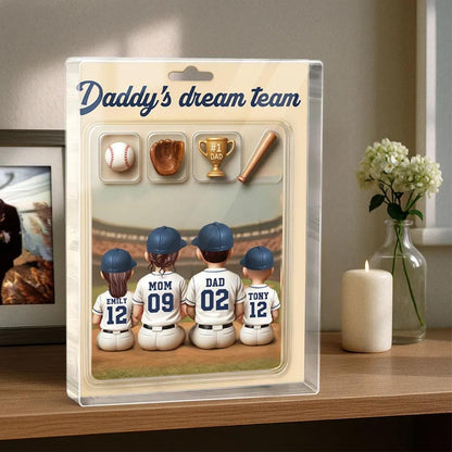Custom Baseball Dad's Dream Team & Kids Trading Card Style Custom Figure Custom Acrylic Block Plaque, Father Day Gift for Husband, Dad, Papa
