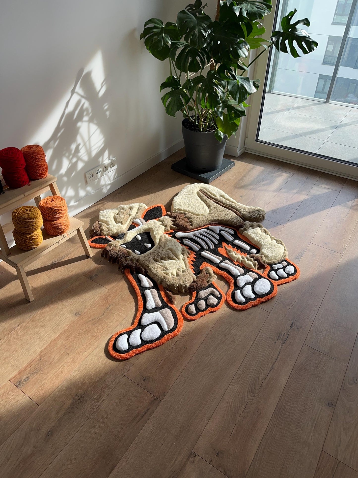 3D Skull Tufted Rug – Handmade Skeleton Rug Inspired by Pop Culture – Unique Home Decor & Gift for Gamers and Anime Fans