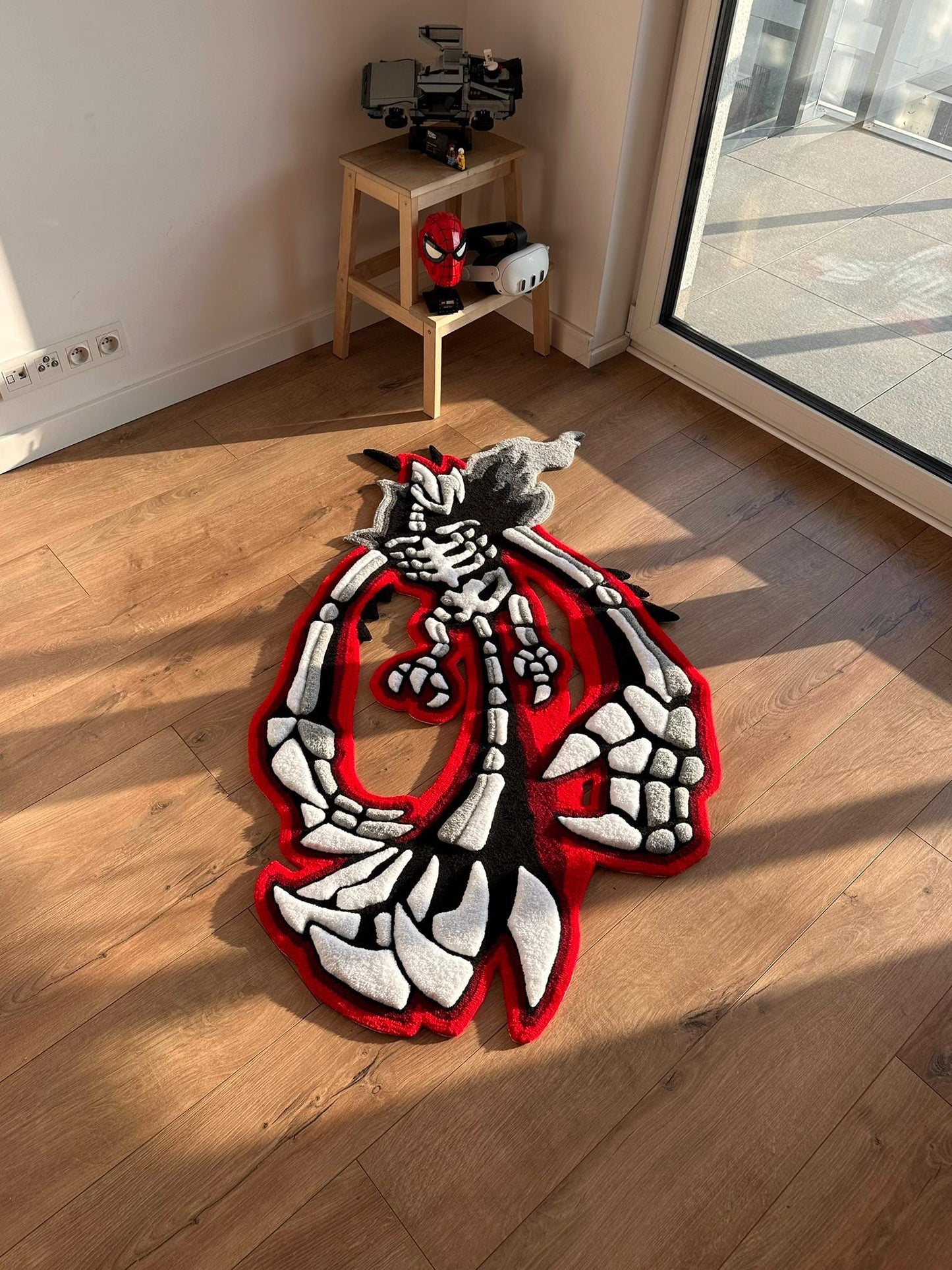 3D Skull Tufted Rug – Handmade Skeleton Rug Inspired by Pop Culture – Unique Home Decor & Gift for Gamers and Anime Fans