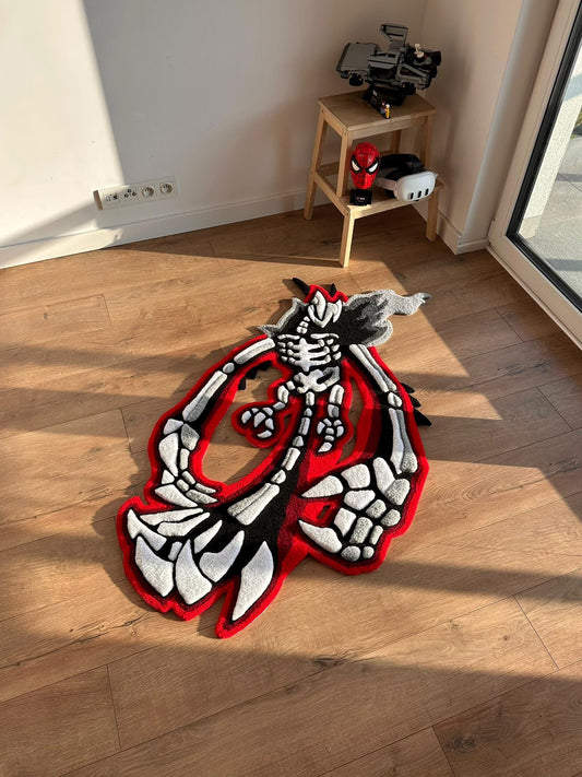 3D Skull Tufted Rug – Handmade Skeleton Rug Inspired by Pop Culture – Unique Home Decor & Gift for Gamers and Anime Fans