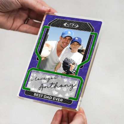 Personalized Baseball Dad Plaque with Kids Photo, Custom Acrylic Sports Card Style, Father’s Day Gift for Him Best Dad Ever Acrylic Block