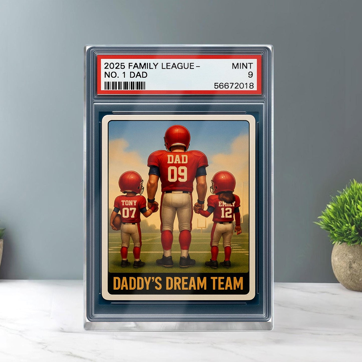 Football No.1 Dad Grandpa Man And Kids Trading Card Style Personalized Acrylic Block, Fathers Day Gift For Football Dad, Family Plaque Decor