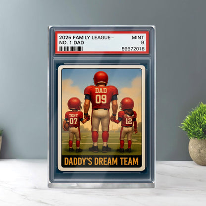 Football No.1 Dad Grandpa Man And Kids Trading Card Style Personalized Acrylic Block, Fathers Day Gift For Football Dad, Family Plaque Decor