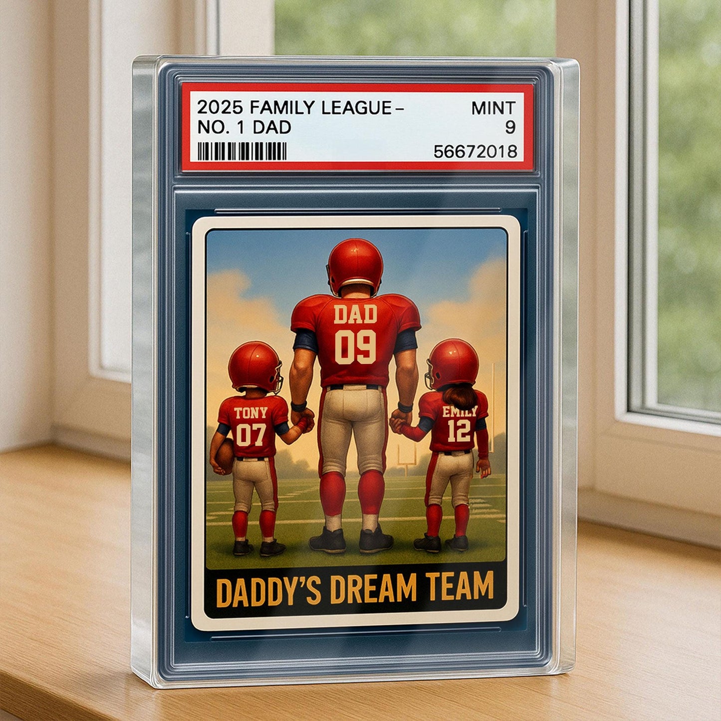 Football No.1 Dad Grandpa Man And Kids Trading Card Style Personalized Acrylic Block, Fathers Day Gift For Football Dad, Family Plaque Decor