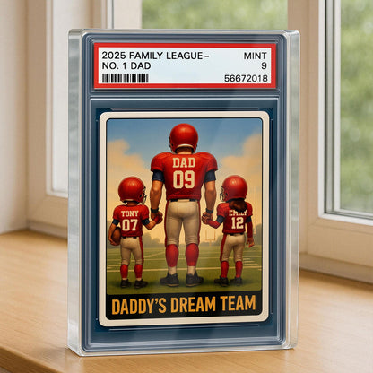 Football No.1 Dad Grandpa Man And Kids Trading Card Style Personalized Acrylic Block, Fathers Day Gift For Football Dad, Family Plaque Decor