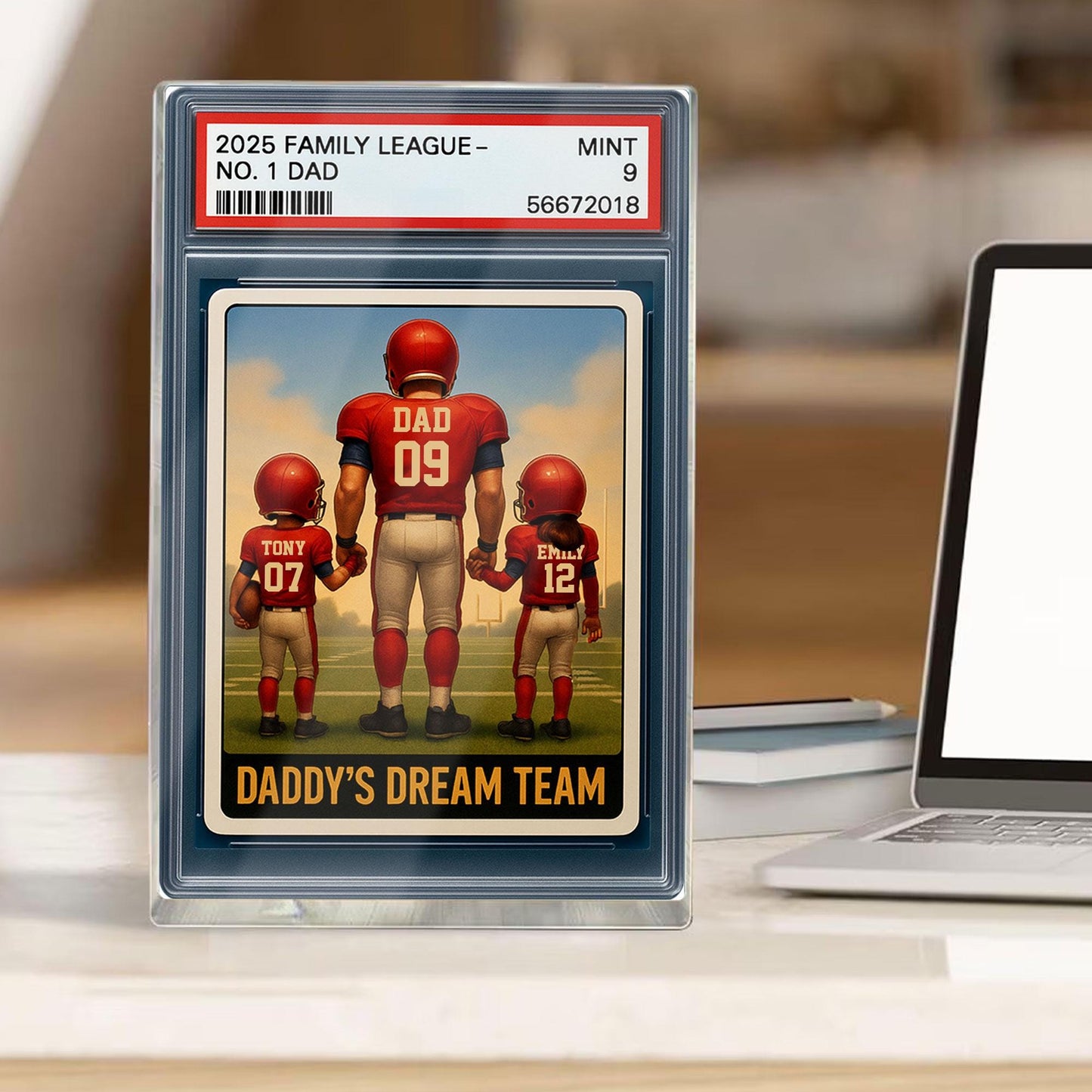 Football No.1 Dad Grandpa Man And Kids Trading Card Style Personalized Acrylic Block, Fathers Day Gift For Football Dad, Family Plaque Decor