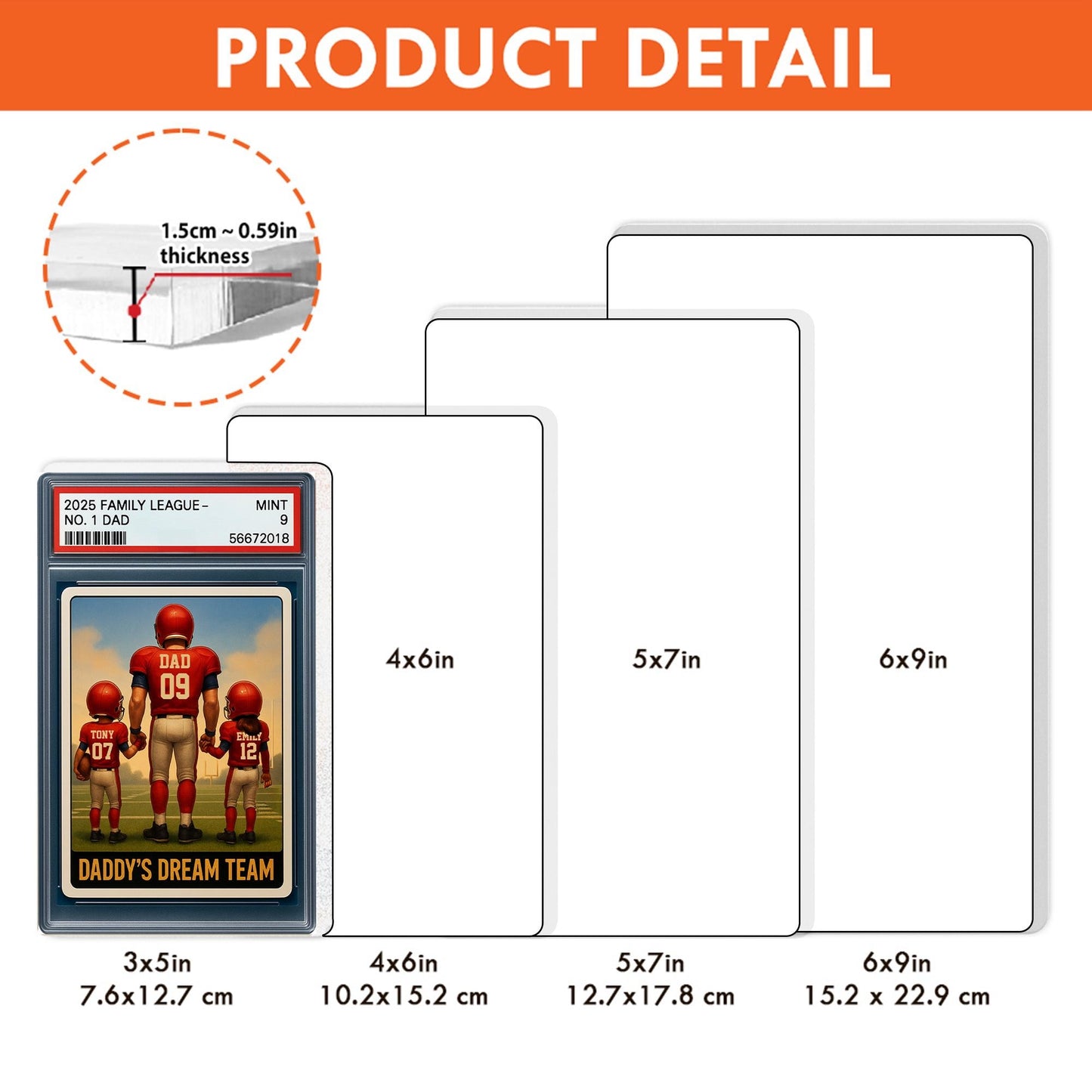 Football No.1 Dad Grandpa Man And Kids Trading Card Style Personalized Acrylic Block, Fathers Day Gift For Football Dad, Family Plaque Decor