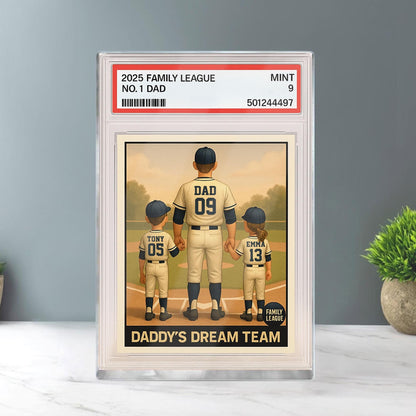 Baseball No.1 Dad Grandpa Man And Kids Trading Card Style Personalized Acrylic Block, Fathers Day Gift For Baseball Dad, Family Plaque Decor