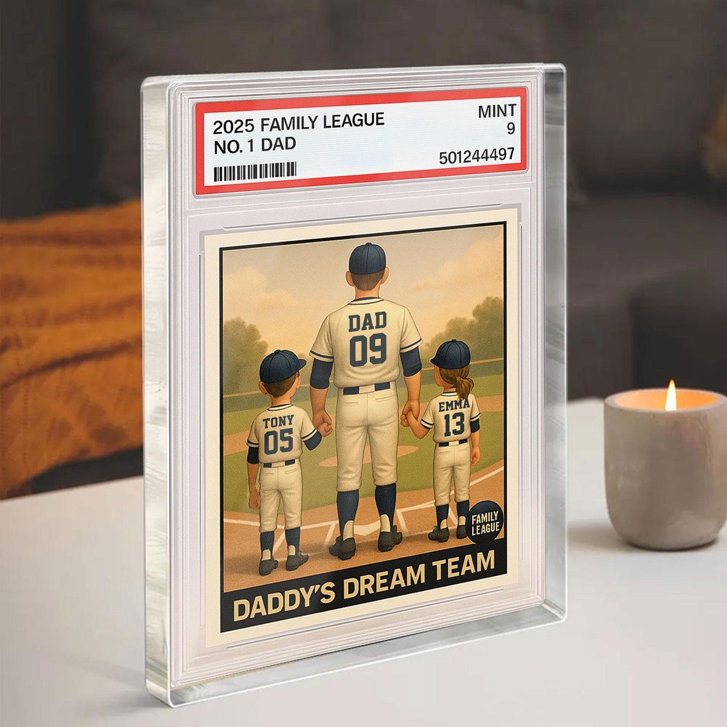 Baseball No.1 Dad Grandpa Man And Kids Trading Card Style Personalized Acrylic Block, Fathers Day Gift For Baseball Dad, Family Plaque Decor
